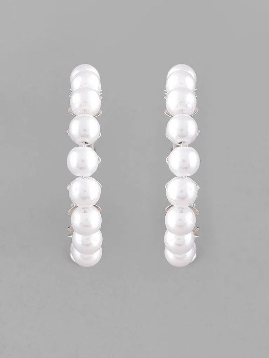 White Pearl Silver Plated Hoops Earrings-VOJ116