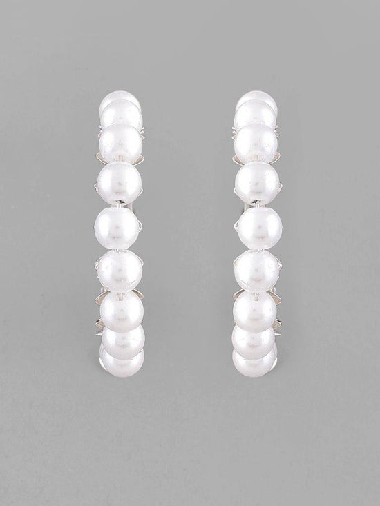 White Pearl Silver Plated Hoops Earrings-VOJ116