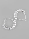 White Pearl Silver Plated Hoops Earrings-VOJ116