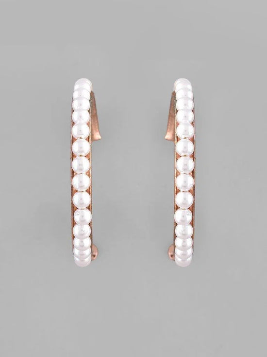 White Pearl Gold Plated Hoops Earrings-VOJ117