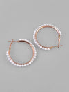 White Pearl Gold Plated Hoops Earrings-VOJ117