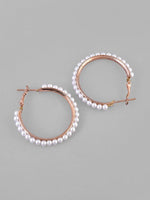 White Pearl Gold Plated Hoops Earrings-VOJ117