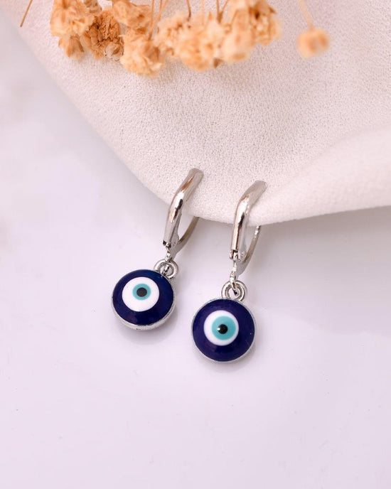 Silver Plated Contemporary Evel Eye Drop Earrings-VOJ118