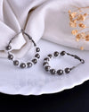 White Pearl With Silver Bead Hoop Earrings-VOJ119