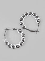 White Pearl With Silver Bead Hoop Earrings-VOJ119