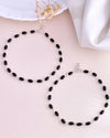 Set Of 2 Silver Plated Black Beads Anklet-VOJ123