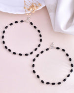 Set Of 2 Silver Plated Black Beads Anklet-VOJ123