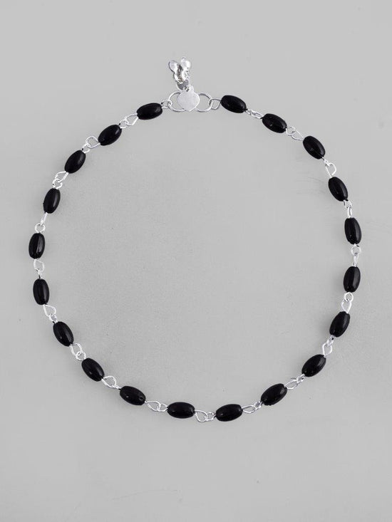 Set Of 2 Silver Plated Black Beads Anklet-VOJ123