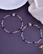 Set Of 2 Silver Plated Black & White Beads Anklet-VOJ124