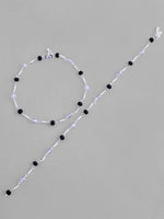 Set Of 2 Silver Plated Black & White Beads Anklet-VOJ124