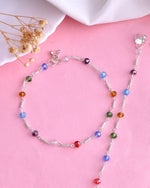 Set Of 2 Silver Plated Multicolor Beads Anklet-VOJ125