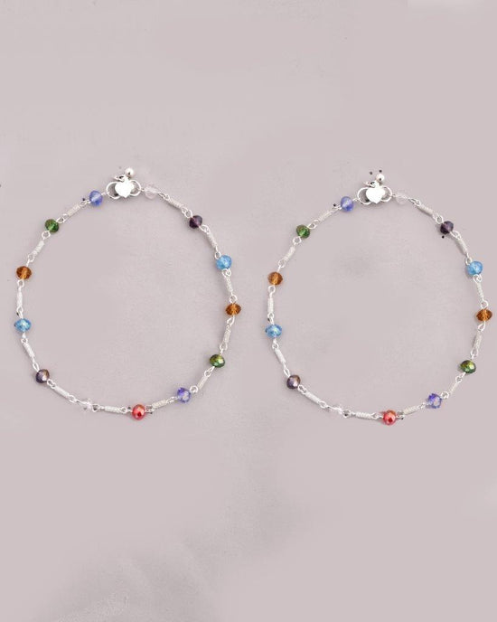 Set Of 2 Silver Plated Multicolor Beads Anklet-VOJ125