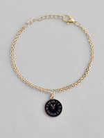 Gold Plated Black Clock Charm Bracelet-VOJ131