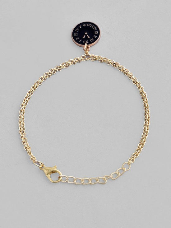 Gold Plated Black Clock Charm Bracelet-VOJ131