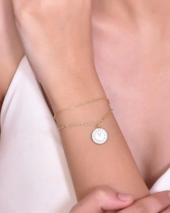 Gold Plated White Clock Charm Bracelet-VOJ132