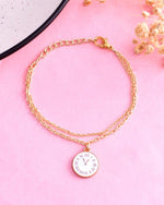 Gold Plated White Clock Charm Bracelet-VOJ132