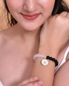 Black White Beads White Flower Elastic Bracelet-VOJ134