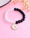 Black White Beads White Flower Elastic Bracelet-VOJ134