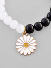 Black White Beads White Flower Elastic Bracelet-VOJ134