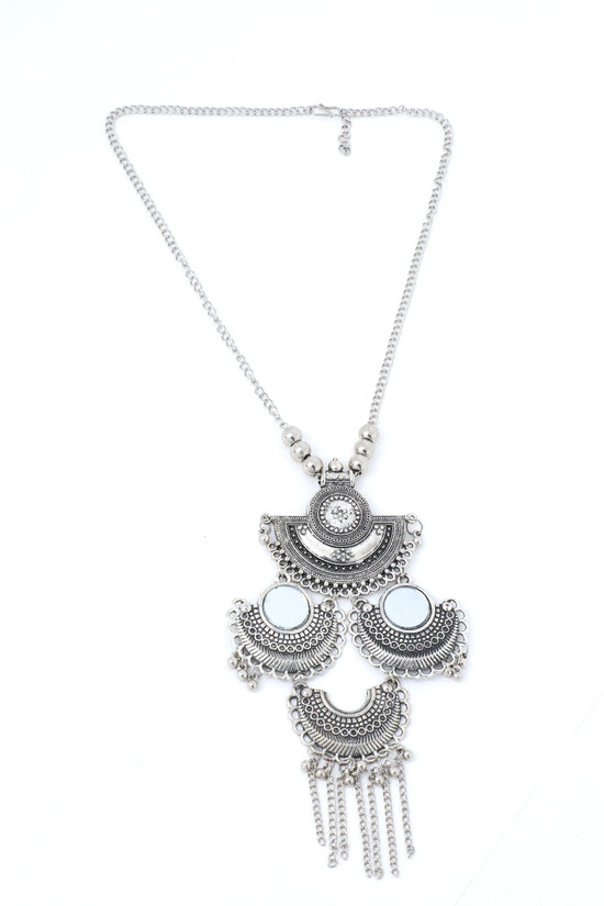 Oxidised Silver Plated Mirror And Ghungharoo Beads Jewellery Set-VOJ201