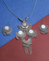 Oxidised Silver Plated Mirror And Ghungharoo Beads Jewellery Set-VOJ201