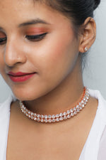 Gold Plated Double Line Stone Studded Choker Jewellery Set-VOJ203