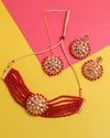 Gold Plated Red Beads Kundan Choker Jewellery Set With Mang Tikka-VOJ204