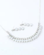 Silver Plated White Pearl Studded Choker Jewellery Set-VOJ206