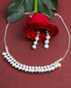 Silver Plated White Pearl Studded Choker Jewellery Set-VOJ206