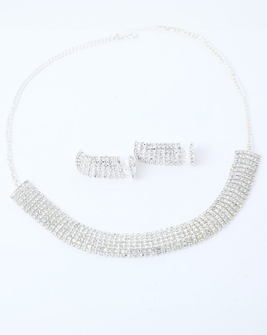 Silver Plated Stone Studded Choker Jewellery Set-VOJ207