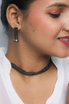 Black Stone Studded Choker Jewellery Set-VOJ208