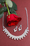 Silver Plated Stone Studded Choker Necklace And Earrings Set-VOJ209