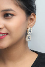 Silver Plated Kundan Stone Studded Earrings-VOJ212