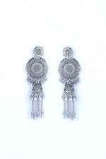 Silver Plated Oxidised Ghungharoo Studded Earrings-VOJ216