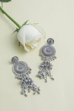 Silver Plated Oxidised Ghungharoo Studded Earrings-VOJ216