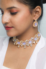 Gold Plated Leavender Color Stone Kundan Studded Choker Jewellery Set-VOJ220