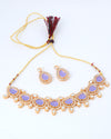 Gold Plated Leavender Color Stone Kundan Studded Choker Jewellery Set-VOJ220