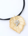 Leaf Shaped Gold Pandent With Black Necklace-VOJ226