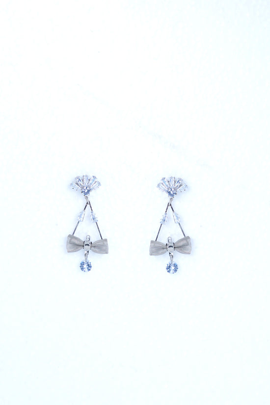 Silver Plated Stone Studded With Bow Triangle Shaped Earrings-VOJ229