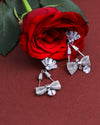 Silver Plated Stone Studded With Bow Triangle Shaped Earrings-VOJ229