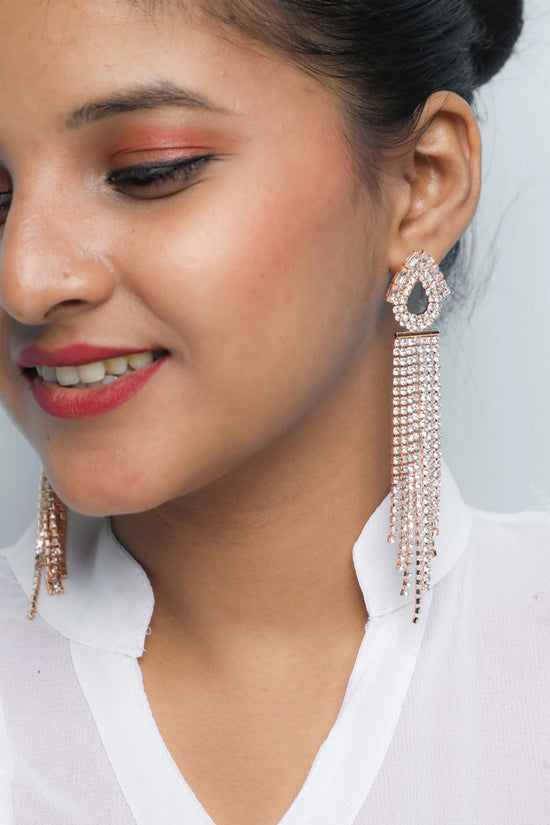 Gold Plated Stone Studded Drop Earrings-VOJ230