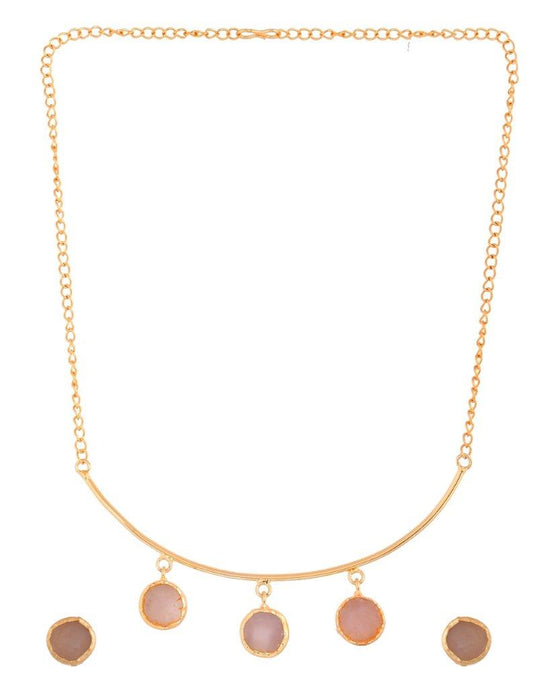 One Gram Gold Plated Stone Studded Necklace and Earrings Set-VOJ248