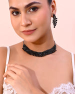 Black American Diamond Chokar Jewellery Set With Earrings-VOJ252A