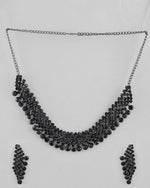 Black American Diamond Chokar Jewellery Set With Earrings-VOJ252A