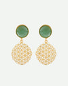 One Gram Gold Plated Teal Colored Stone Studded Earrings-VOJ261