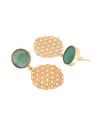 One Gram Gold Plated Teal Colored Stone Studded Earrings-VOJ261