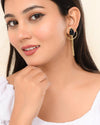 One Gram Gold Plated Drop Shaped Black Stone Studded Earrings-VOJ262