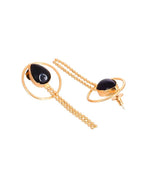 One Gram Gold Plated Drop Shaped Black Stone Studded Earrings-VOJ262