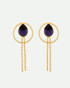 One Gram Gold Plated Drop Shaped Black Stone Studded Earrings-VOJ262