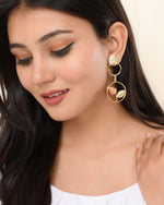 One Gram Gold Plated Round Shaped Drop Earrings-VOJ263